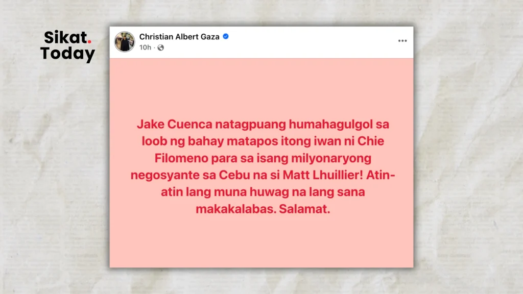 Courtesy : Xian Gaza post about Jake Cuenca and Chie Filomeno