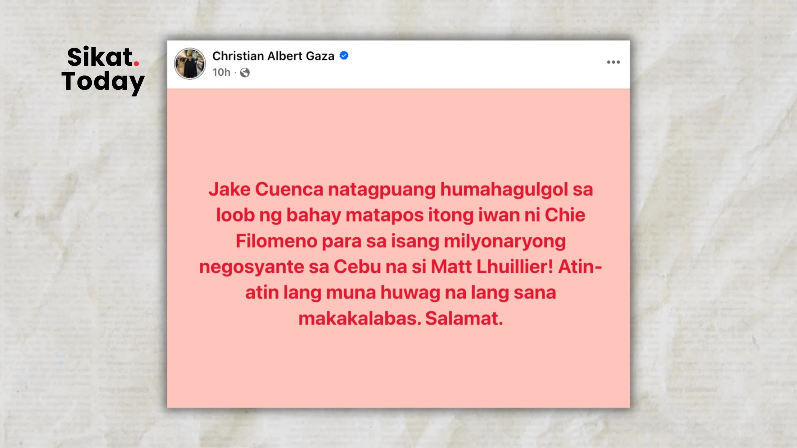 Courtesy : Xian Gaza post about Jake Cuenca and Chie Filomeno