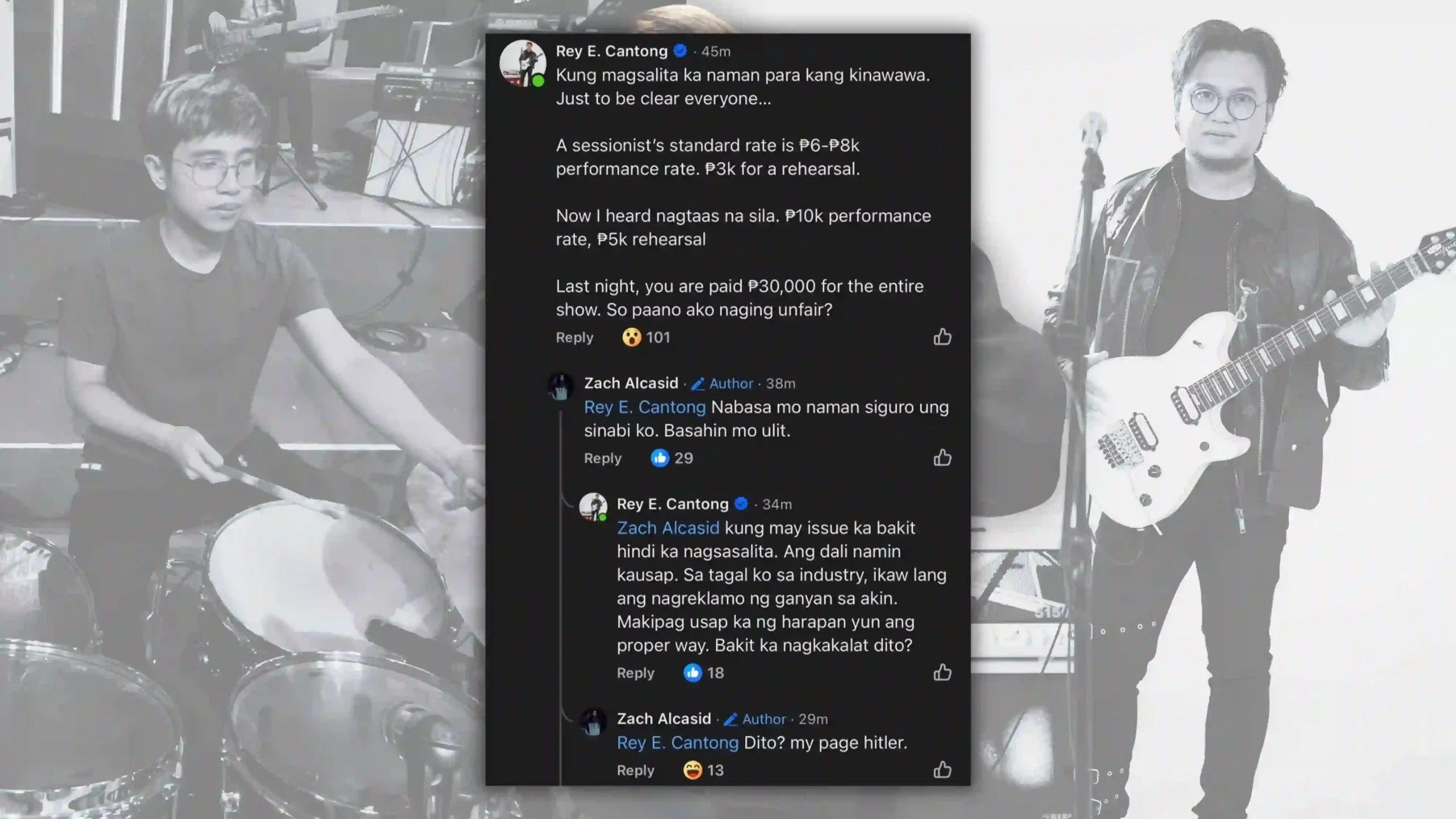 Zach Alcasid and Rey Cantong comment section