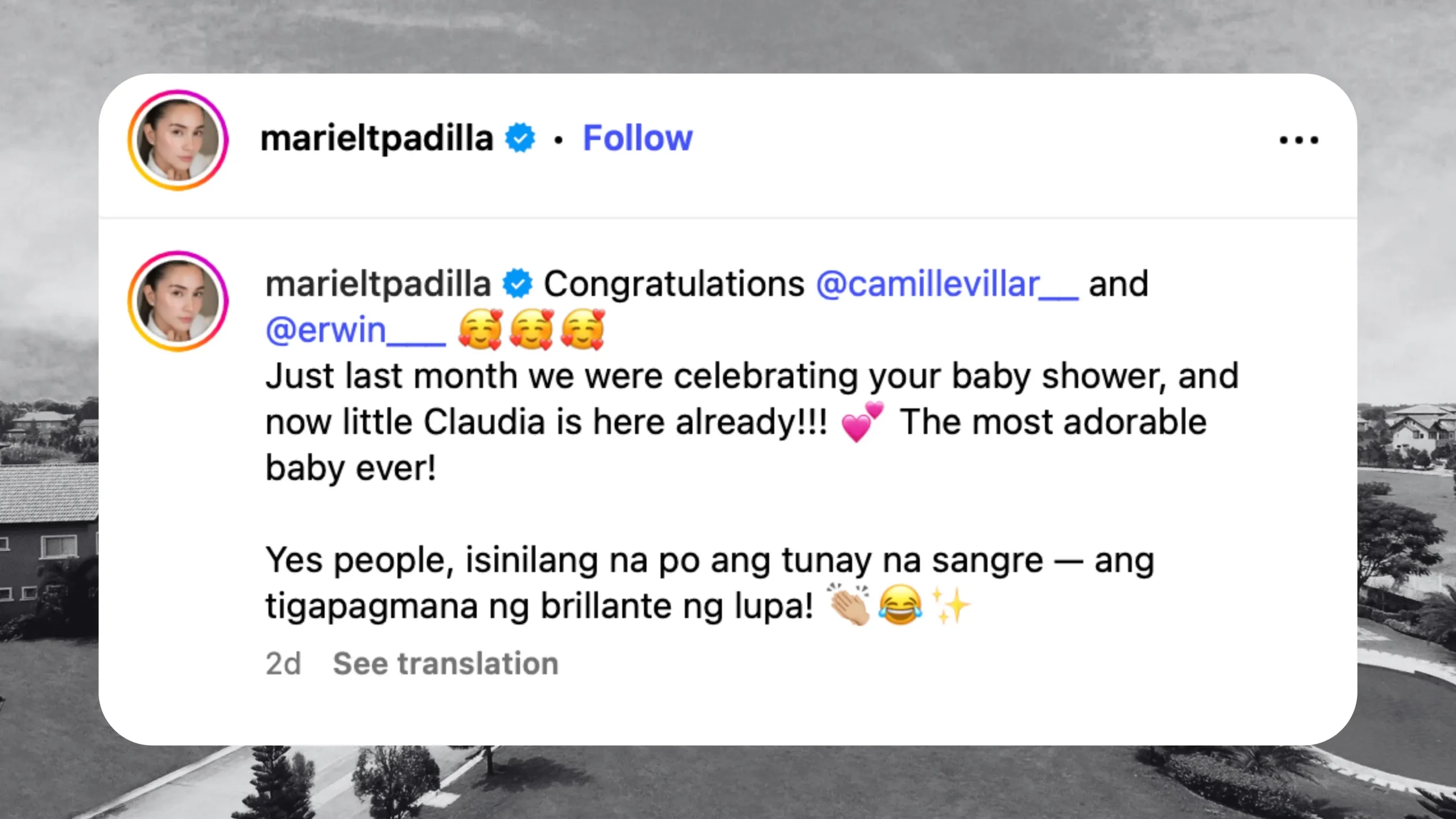 Courtesy : Mariel Padilla's congratulatory post on Instagram