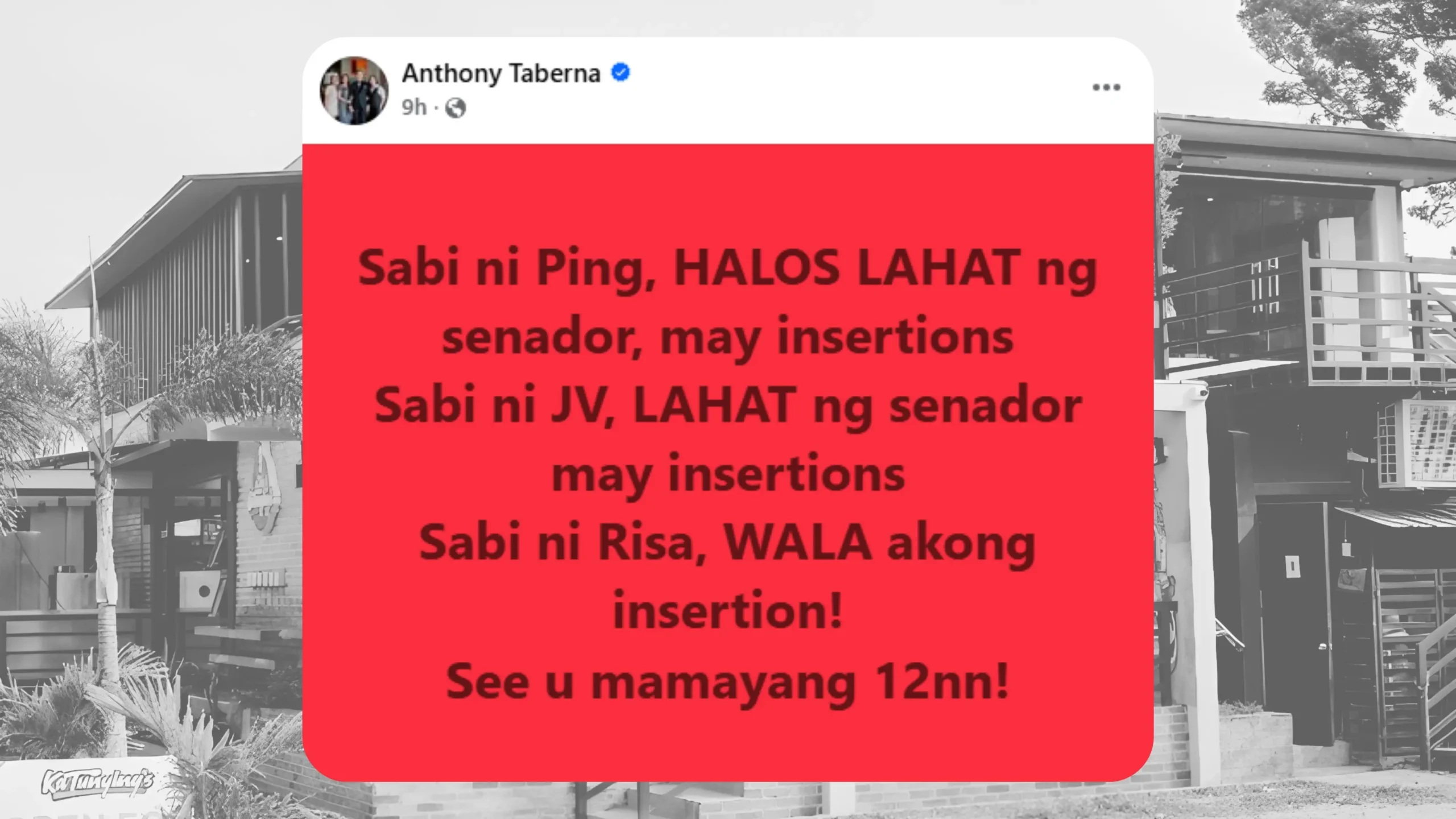 Courtesy : Anthony Taberna social media post about Risa Hontiveros