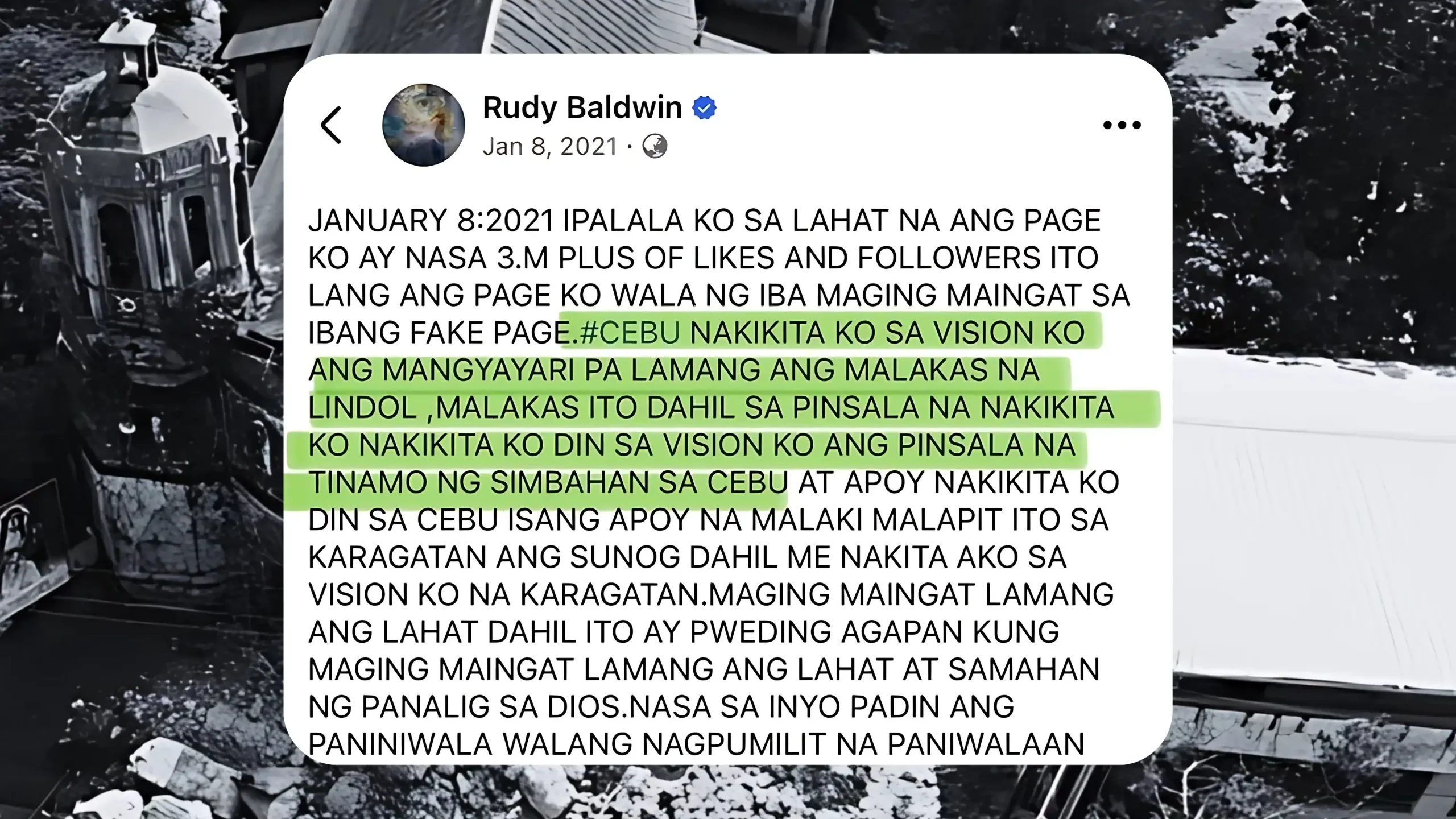 Courtesy : Rudy Baldwin Cebu earthquake post