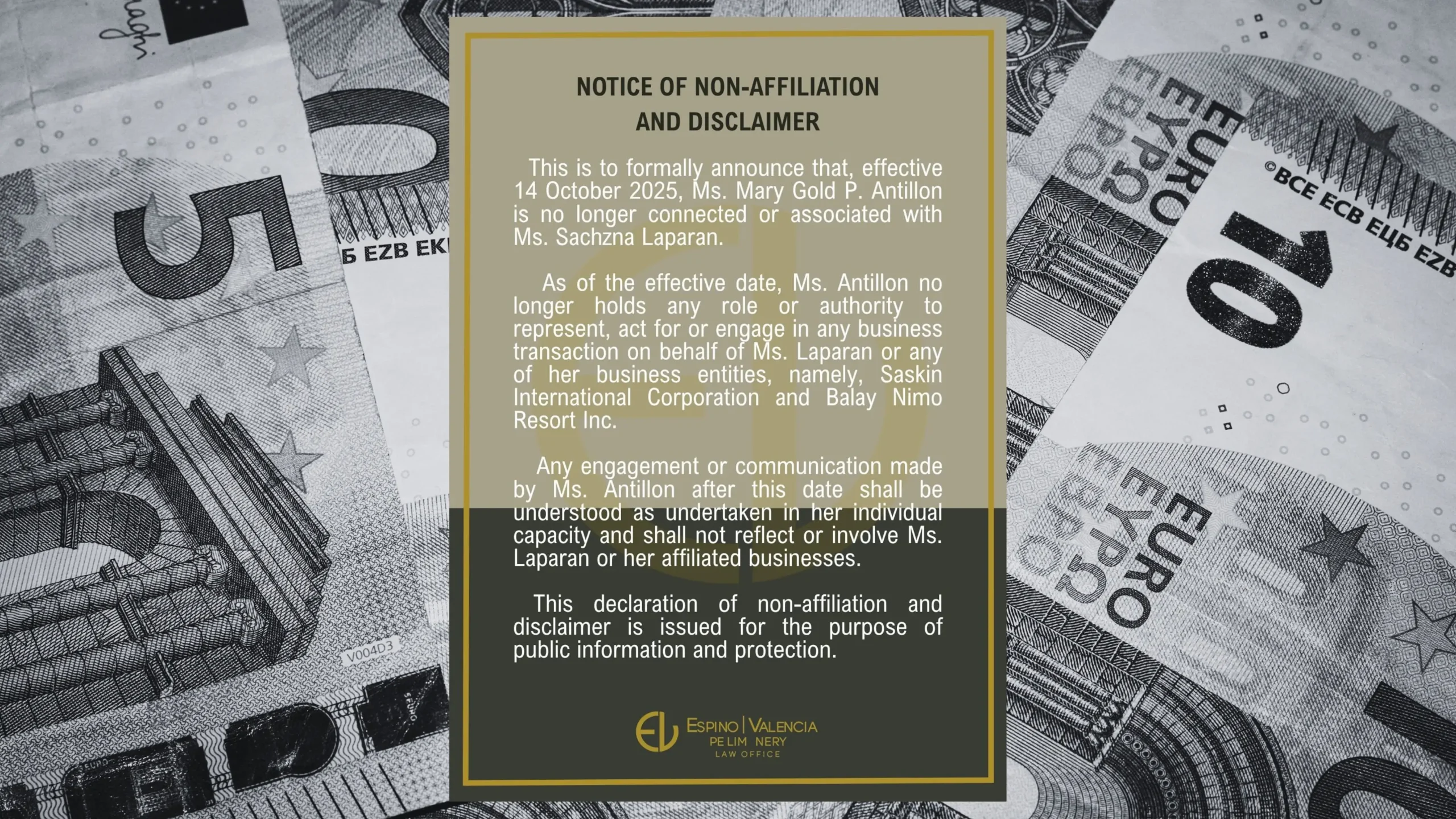 Sachzna Laparan and Mary Gold Antillon issue statement