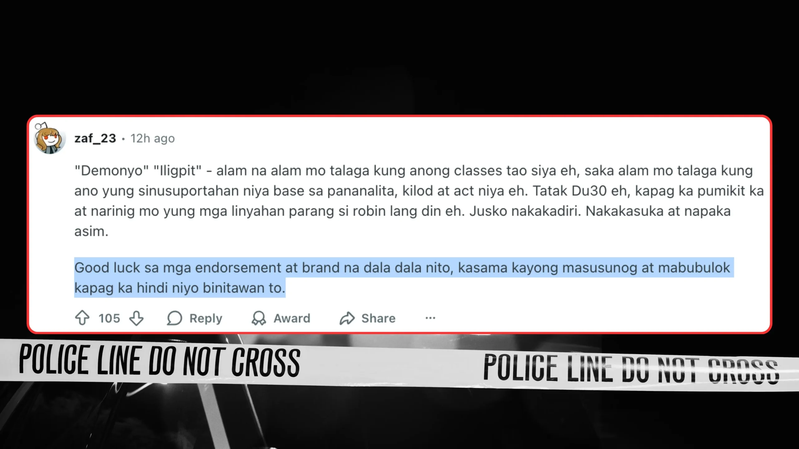 Reddit user's comment about Shuvee Etrata's Brand endorsements